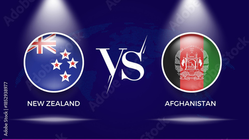  New Zealand vs Afghanistan flag, and world map use for t20 cricket world cup 2026 template banner design.