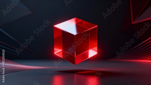 Cuadro en lienzo Red glowing cube in dark space
