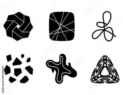 Abstract vector shapes set modern geometric patterns, fluid organic forms for adaptable graphic design