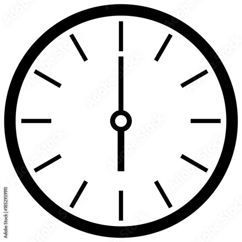 シンプルな時計アイコンが、すっきりと6時を示します。フラット表現が整った印象を与え、時間管理や計画性を象徴