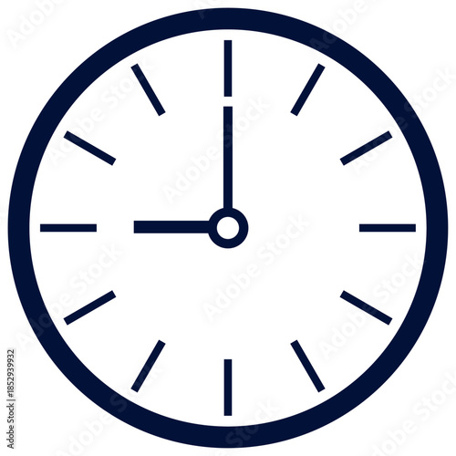 シンプルな時計アイコンが、すっきりと9時を示します。フラット表現が整った印象を与え、時間管理や計画性を象徴