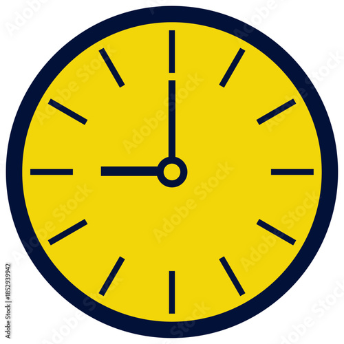 シンプルな時計アイコンが、すっきりと9時を示します。フラット表現が整った印象を与え、時間管理や計画性を象徴