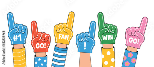 Foam hand icons cheering fans number one finger vector illustration