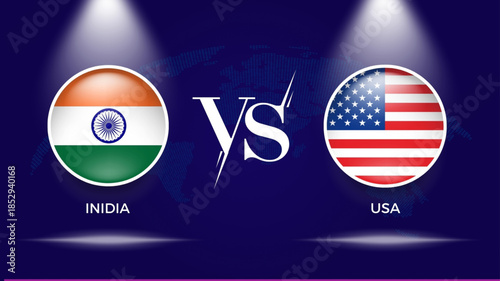 India vs USA flag, and world map use for t20 cricket world cup 2026 template banner design.