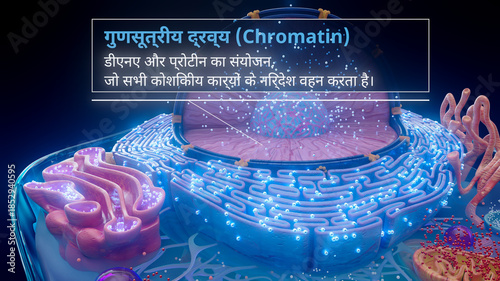 Tableau sur toile 3D illustration of chromatin structure inside a cell nucleus in hindi