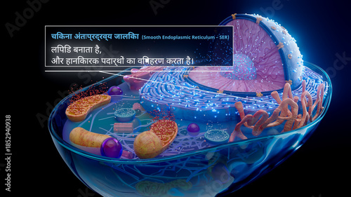 3D illustration of the smooth endoplasmic reticulum producing lipids in hindi