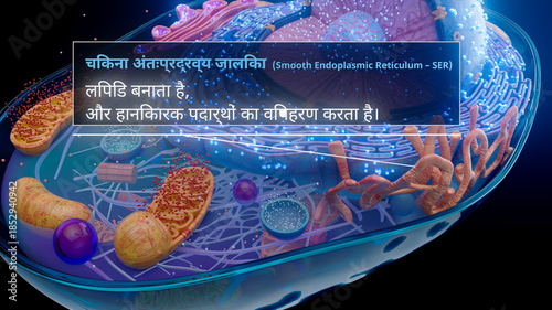 3D illustration of the smooth endoplasmic reticulum producing lipids in hindi