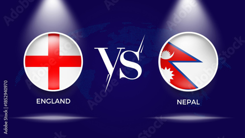 England vs Nepal flag, and world map use for t20 cricket world cup 2026 template banner design.