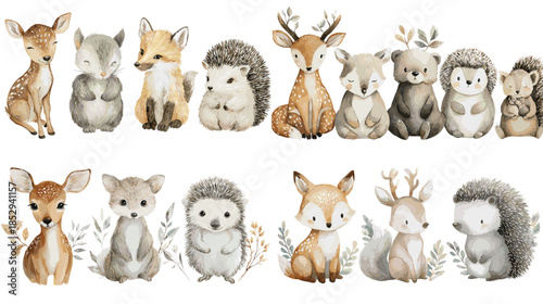 Cute animal illustration collection featuring woodland creatures with soft expressions and gentle colors perfect for children education nursery decor and friendly nature themed designs