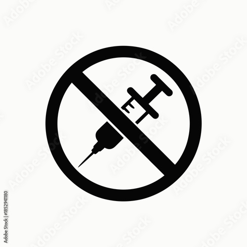 no, drugs, prohibited, syringe, injection, ban, forbidden, needle, icon, vector, silhouette, anti, addiction, prevention, narcotics, substance, abuse, warning, sign, symbol, prohibition, illegal, heal