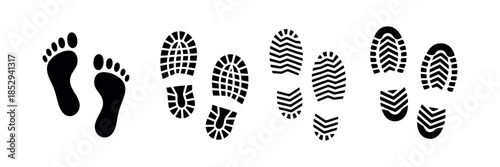 Footprint Silhouettes Set: Human Steps, Infant Foot Marks, and Walk Patterns in Minimal Vector Style