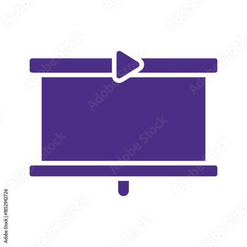 Purple video player icon on white background