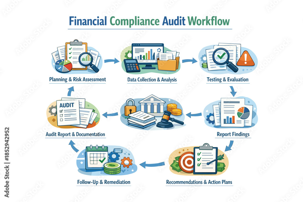 Obraz premium Financial Compliance Audit Workflow Illustration