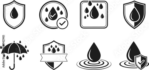 Vector icon set of waterproof and water resistance symbolsVector icon set of waterproof and water resistance symbols