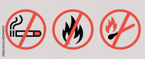 No smoking icon red prohibition sign with no open fire symbol
