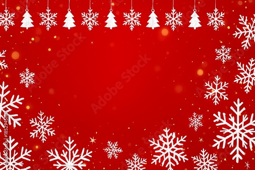 Winter holiday snowflakes and trees background