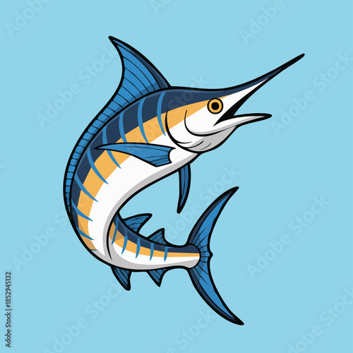Dynamic Blue Marlin Illustration Showcasing Aerial Fish.