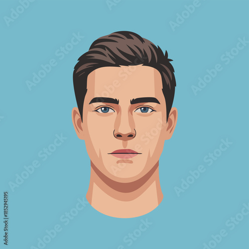 Illustrated Male Portrait Head Shot On Blue Background.