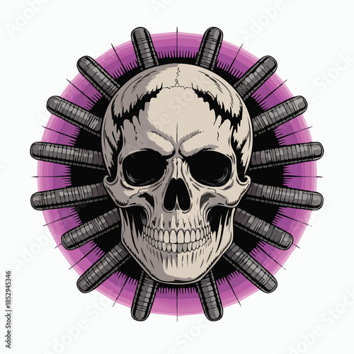 Menacing skull with radial spike design illustration.