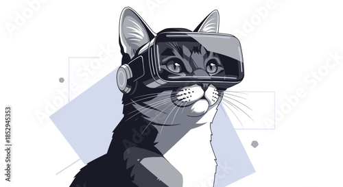 Cat Wearing VR Headset in Metaverse