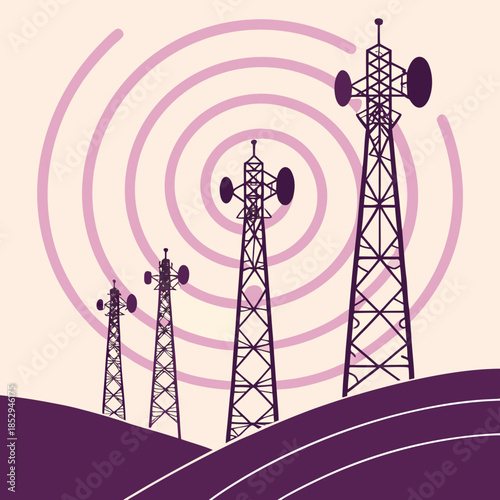 Telecommunication towers broadcasting signals