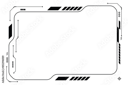 Black control panel with an abstract design, modern technology, and a HUD UI interface on a white background.