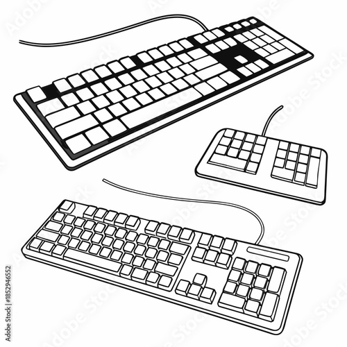 Three different types of computer keyboards