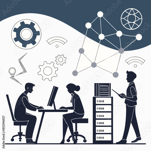 Team collaborating on network infrastructure