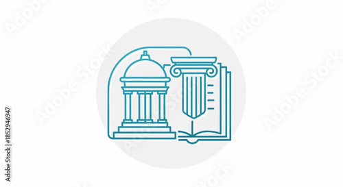 Line art icon of a classical government building, column, and book.