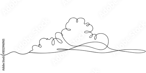 Abstract sun and clouds continuous line art drawing. Cloudy weather concept, Cloud one line drawing, Clouds one continuous line drawing, Line art drawing of a continuous sun and clouds, illustration