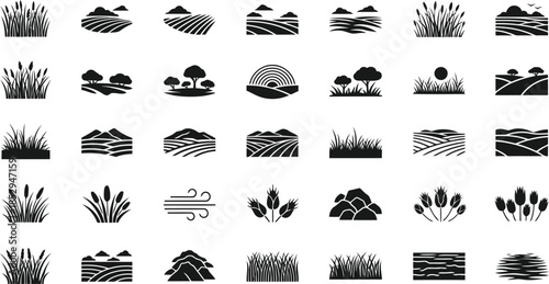 Nature landscape icon set