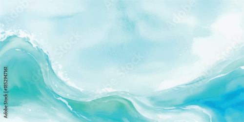 Creative Blue Watercolor Sea Wave Pattern with Liquid Motion Style