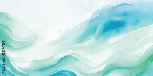 Minimal Abstract Ocean Waves Background in Blue Watercolor and Vector Curves
