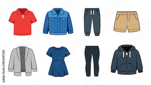 Illustrated collection of casual outfits for all seasons