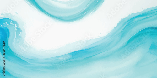 Abstract Summer Ocean Background with Blue Watercolor Waves and Soft Sky