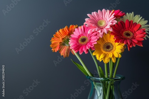 Wallpaper Mural Vibrant gerbera daisies bring a splash of color to a simple glass vase, creating a cheerful still life against a dark backdrop Torontodigital.ca