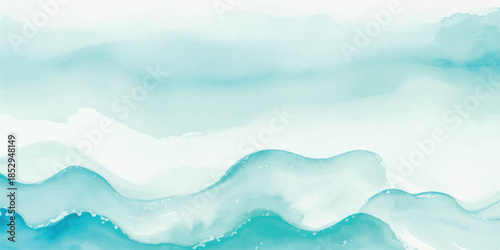 Elegant Blue Ocean Wave Watercolor Background with Fluid Motion Effect