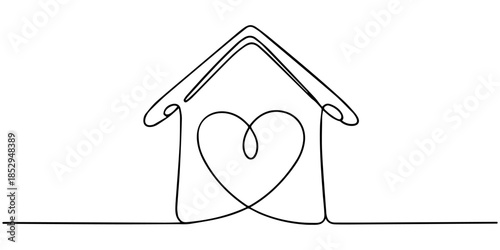 Home Sweet Home Continuous Line Icon, Heart inside house continuous one line drawn. Love home concept. Editable stroke, Heart inside house continuous one line drawn. Love home concept, House outline