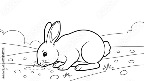 Cute Sitting Rabbit Coloring Page with Soft Line Art for Preschool Children