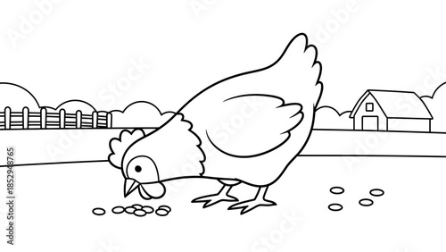 Chicken Coloring Page with Farm Bird Line Art Designed for Children Learning
