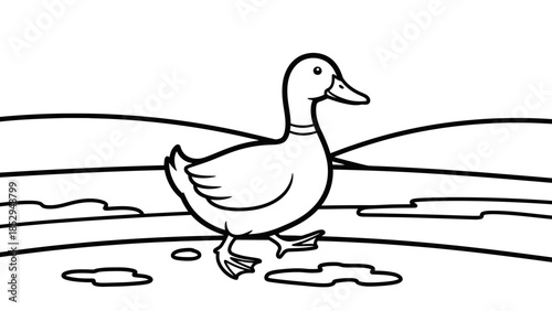 Duck Farm Animal Coloring Page with Clear Outline for Kids Printable Activity