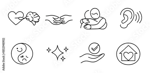 Minimalist line art emotions and symbols vector illustration