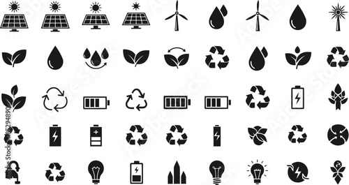 Sustainable living icons set