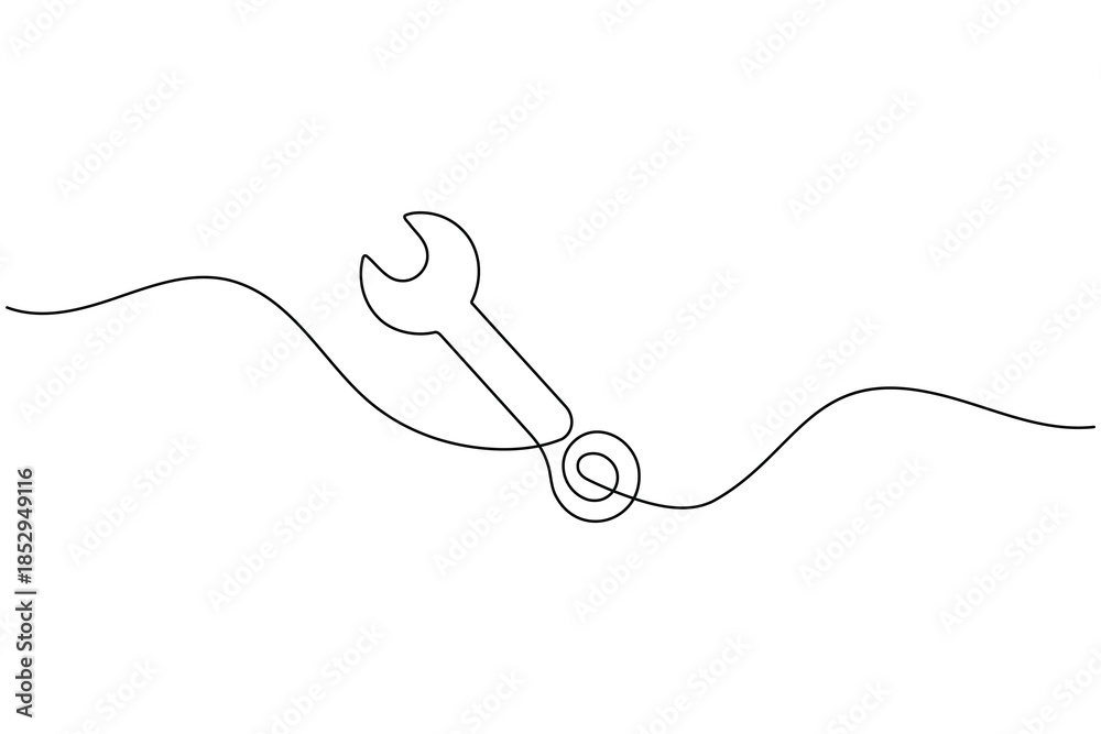 Obraz premium One Line Drawing of a Wrench Tool Maintenance and Repair Icon