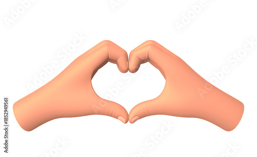 A 3d rendering of two hands carefully positioned to form a perfect heart shape against a black background