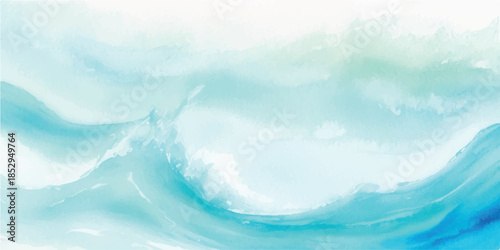 Artistic Ocean Wave Watercolor Background in Blue with Fluid Motion Design