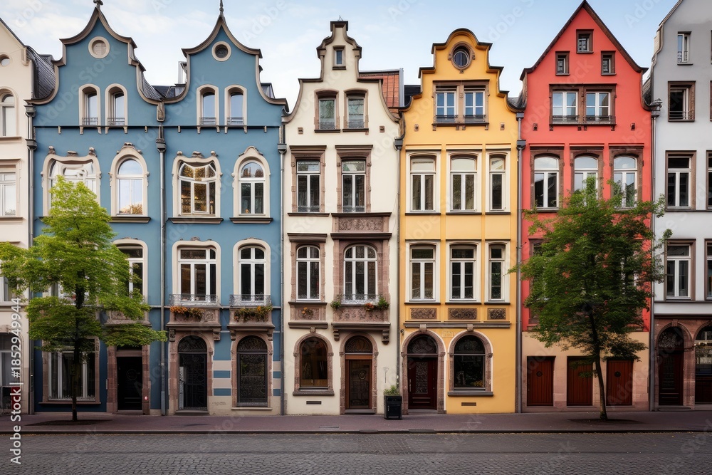 Obraz premium Traditional colorful facades of historical buildings standing in a row in trier, germany