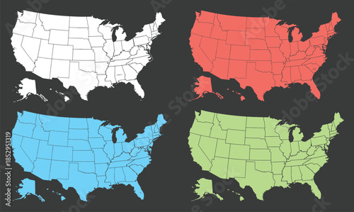 USA map with states isolated on a white background. United States of America map. Vector illustration, United States of American Map. red, blue and green color.