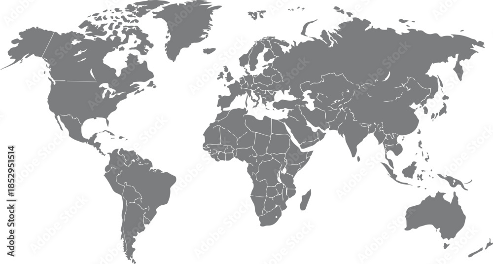 Obraz premium World map template with continents, North and South America, Europe and Asia, Africa and Australia. Illustration of map of world on transparent background.