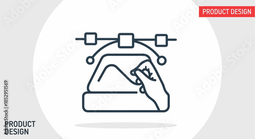 Product design thin line icon with hand editing a vector path.